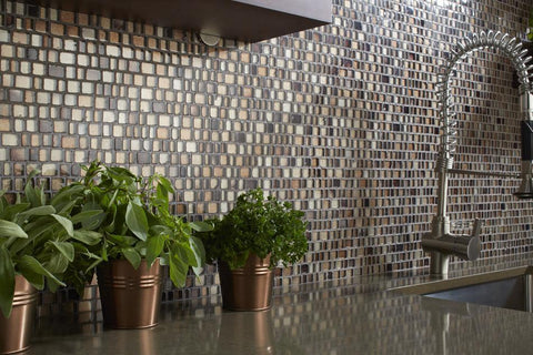 glass mosaics tile in shades of brown as a kitchen backsplash