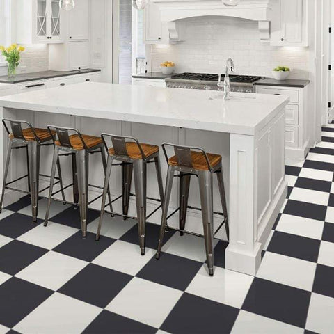 Paros porcelain checkerboard kitchen floor black and white