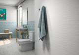 White and Aqua Maiolica tiles on the walls of a modern bathroom.